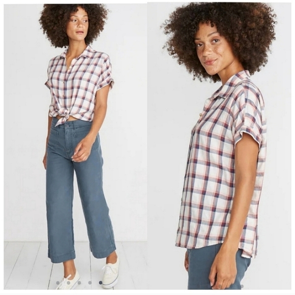 Marine Layer Presley Shirt Medium Plaid Button Up Short Sleeve Casual Rosewood - Picture 1 of 12